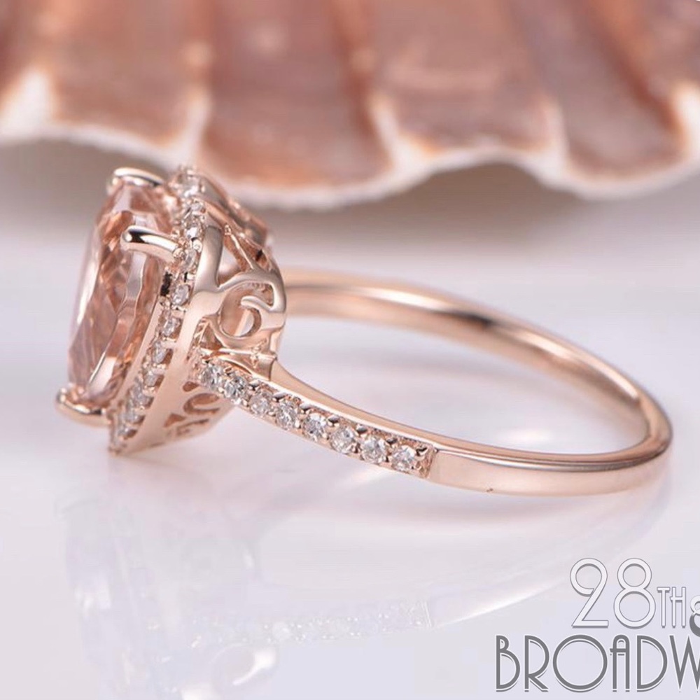 18K Rose Gold Diamond Morganite Heart Engagement Friendship Ring
